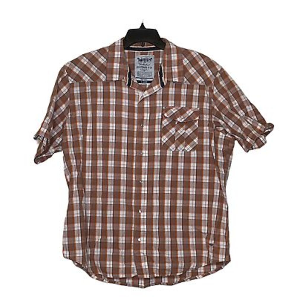 Levi's Mens Western Pearl Snap Shirt Size XL Brown Plaid SS 100% Cotton